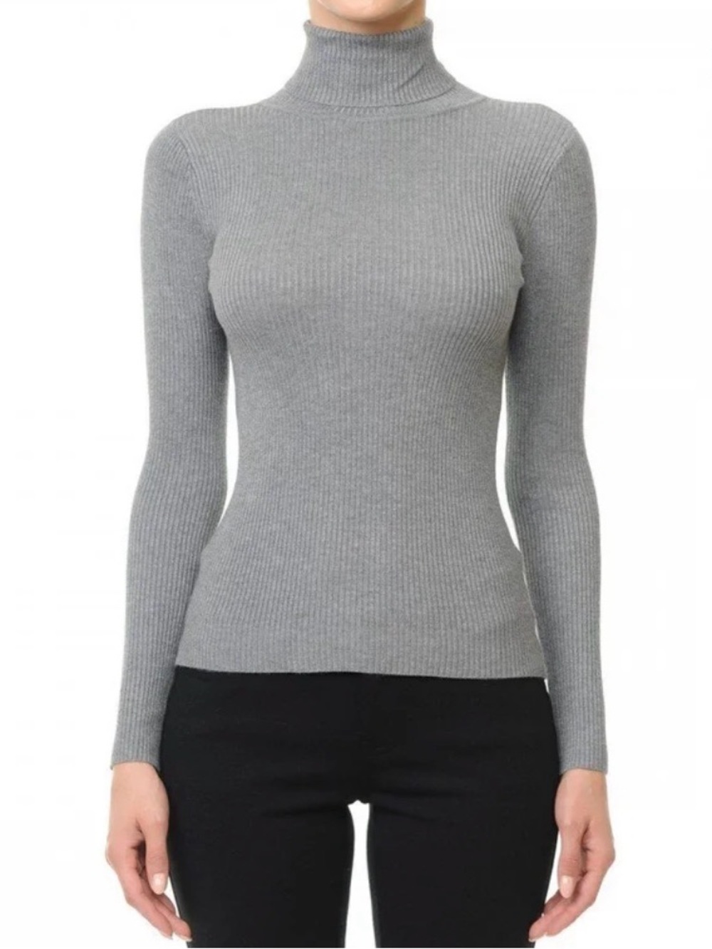 Ambiance Apparel Women's Grey Ribbed Turtleneck